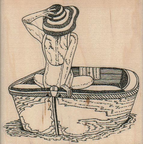 Lady Holding Hat In Boat 3 1/4 x 3 1/4
