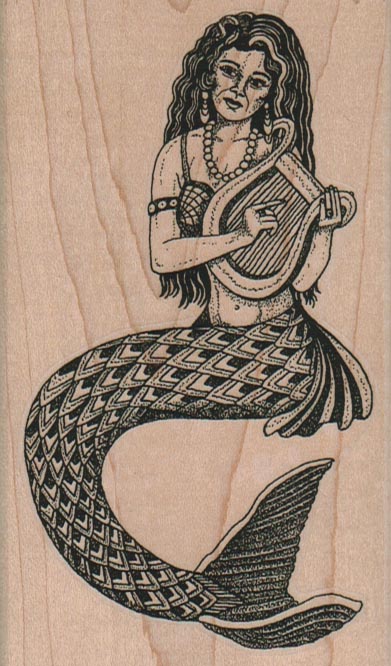 Mermaid With Harp 2 3/4 x 4 1/2