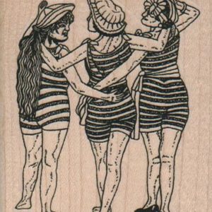 Three Girls In Striped Bathing Suits 2 1/2 x 3-0