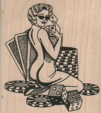 PinUp Girl With Gambling Accoutrements 3 1/4 x 3 1/2