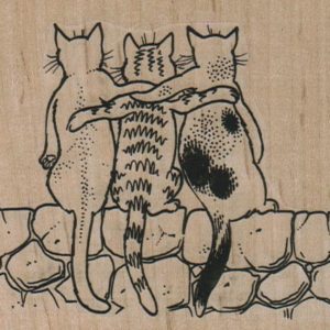 Cat Trio On Block Wall 3 1/2 x 3-0