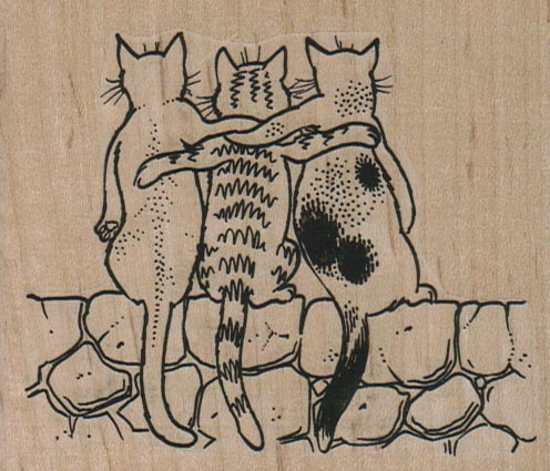 Cat Trio On Block Wall 3 1/2 x 3