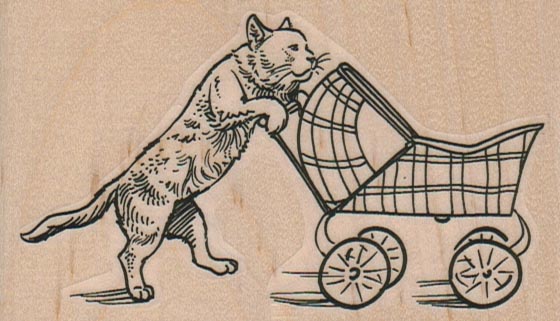 Cat Pushing Carriage 4 x 2 1/4
