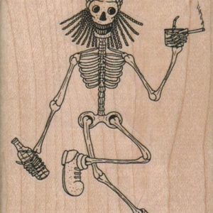 Skeleton With Cigarette & Drink 2 3/4 x 3 3/4-0