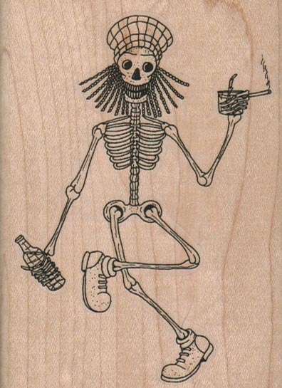Skeleton With Cigarette & Drink 2 3/4 x 3 3/4