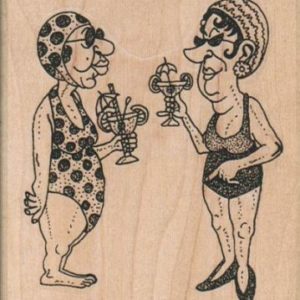 Two Bathing Suit Ladies With Drinks 2 3/4 x 3-0