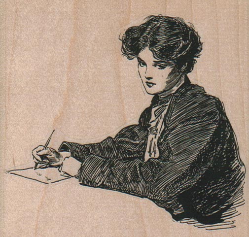 Lady Writing 3 1/2 x 3 1/4