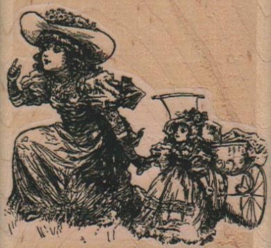 Two Girls With Carriage 2 3/4 x 2 1/2