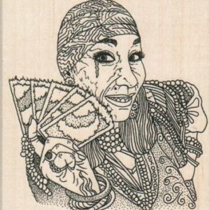 Lady With Cards 3 1/2 x 3 3/4-0