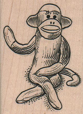 Sock Monkey Waving 2 1/4 x 3