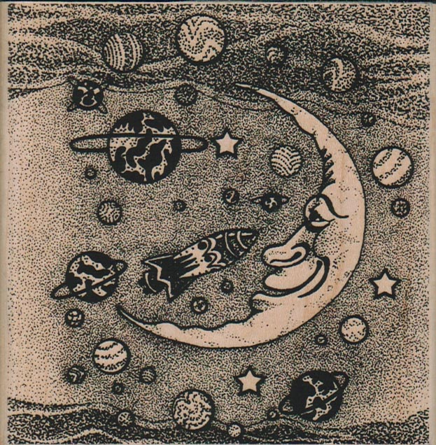 Moon Planets And Spaceship 4 1/4 x 4 1/4