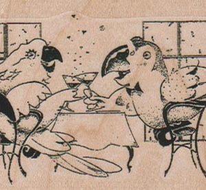 Parrots With Cocktails 3 1/4 x 2-0