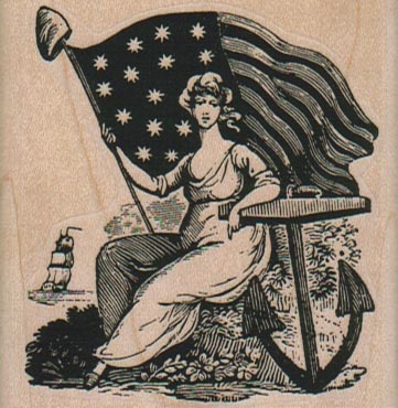 Lady With Flag And Anchor 2 1/2 x 2 1/2