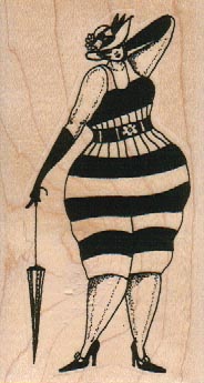 Striped Lady With Umbrella 2 x 3 1/2