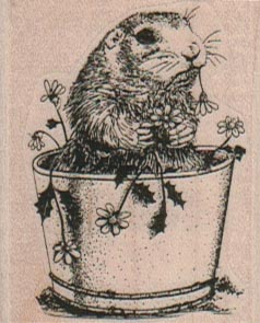 GoundHog In Flower Pot/Lg 1 3/4 x 2