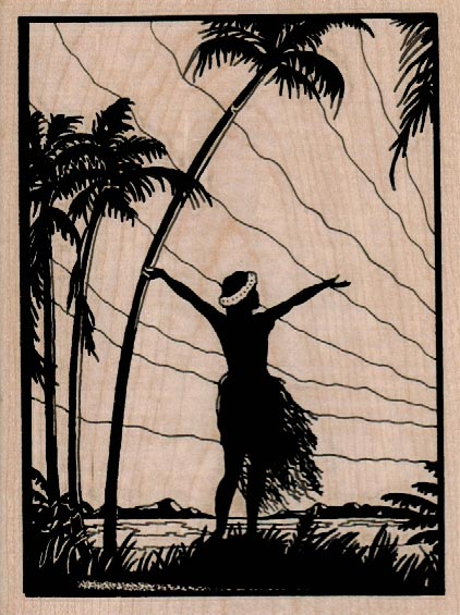 Hula Dancer With Palm Trees 4 1/2 x 5 3/4