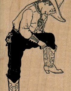Cowboy Pulling On Boot 1 3/4 x 3-0