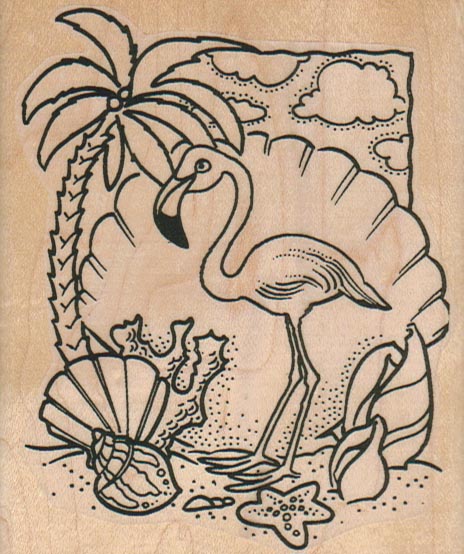 Flamingo Shell Scene 3 1/4 x 3 3/4