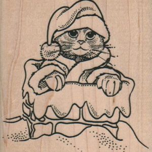 Cat Santa In Chimney 2 3/4 x 3-0