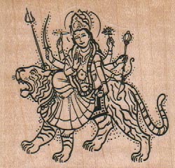Indian Goddess On Tiger 2 3/4 x 2 1/2
