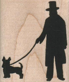 Silhouette Man With Dog/Lg 1 1/2 x 1 3/4