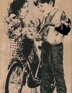 Boy & Girl with Bike 2 3/4 x 4 1/2-0