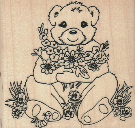 Bear With Flowers 3 1/4 x 3