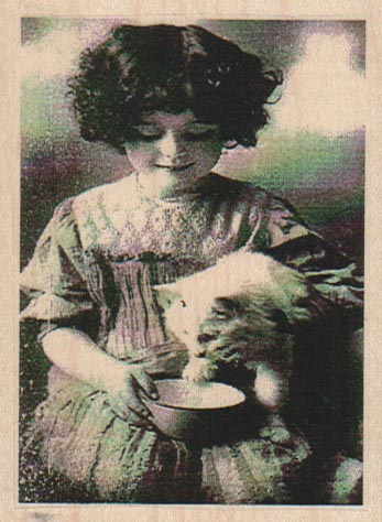 Girl Feeding Cat Photo/ATC 2 1/2 x 3 1/4