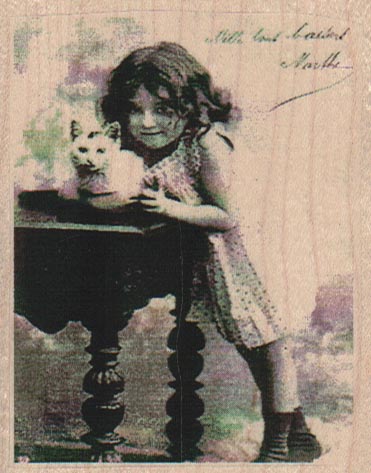 Leaning Girl With Cat Photo/ATC 2 3/4 x 3 1/4