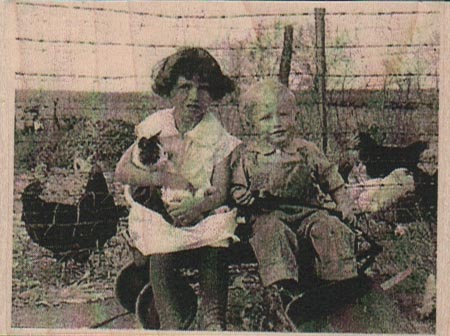 Children With Cat And Chickens Photo/ATC 3 1/4 x 2 1/4