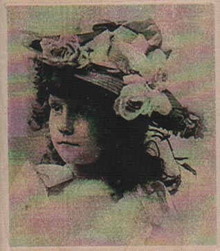 Girl In Flowered Hat Photo 2 1/4 x 2 1/2