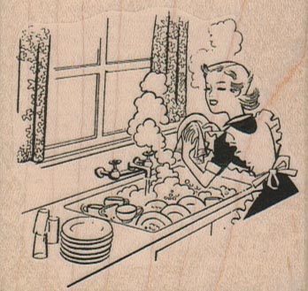 Lady Washing Dishes 2 1/2 x 2 1/4