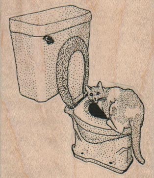 Cat On Toilet 2 1/4 x 2 1/2