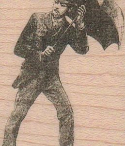 Vintage Umbrella Man Against Wind 2 1/4 x 3-0