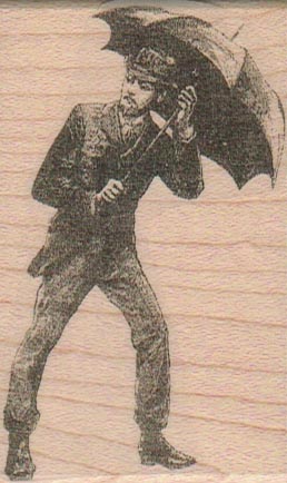 Vintage Umbrella Man Against Wind 2 1/4 x 3