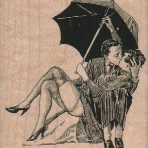 Couple Kissing Under Umbrella 3 1/4 x 3 1/2-0