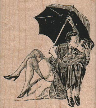 Couple Kissing Under Umbrella 3 1/4 x 3 1/2