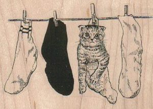 Cat On Clothesline 3 1/4 x 2 1/4-0