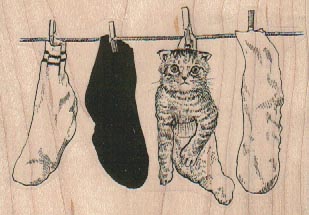 Cat On Clothesline 3 1/4 x 2 1/4