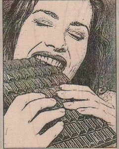 Lady Eating Chocolate Bar 2 1/2 x 3 1/2-0