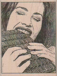 Lady Eating Chocolate Bar 2 1/2 x 3 1/2