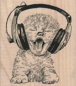 Cat With Headphones 2 3/4 x 3