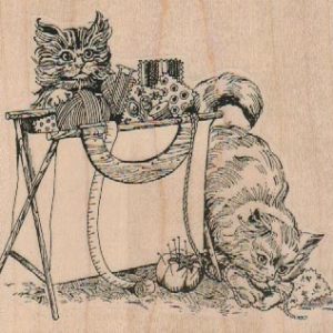 Cats With Sewing Basket 3 1/2 x 3 1/4-0