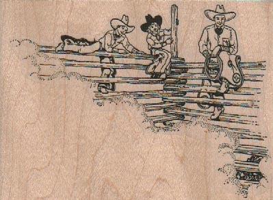 Cowpokes On Fence 4 1/4 x 3