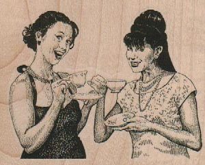 Ladies Drinking Tea/Coffee 3 1/4 x 2 1/2-0