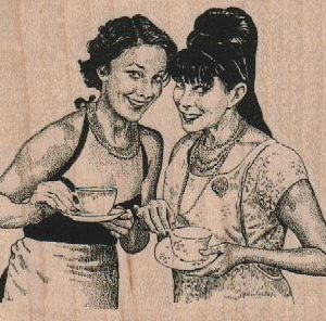 Two Ladies With Tea 3 1/2 x 3-0