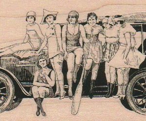 Ladies On Old Car 2 3/4 x 4 1/2-0