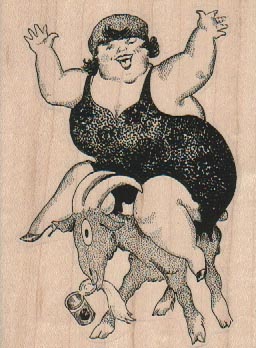 Large Woman Riding Goat 2 3/4 x 3 1/2