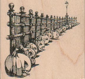 Jack o’ Lanterns Along Fence 3 x 2 3/4