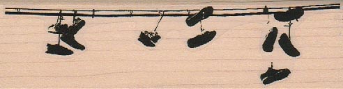 Shoes Hanging From Wire 1 1/2 x 5
